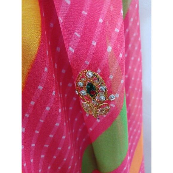 Lehenga Indian Pakistani Wedding Maxi Skirt Womens Pink Gold Polkodot XS - Picture 2 of 12